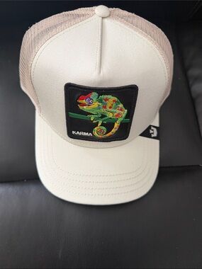 Karma Cream Trucker Hat with Multicolor Chameleon Patch